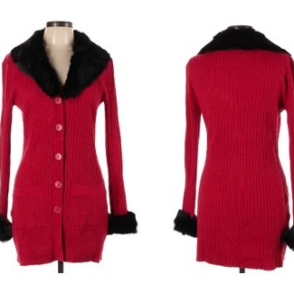 Belldini Cardigan with Fur Trim
